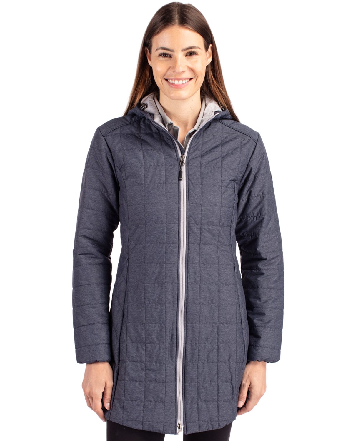 Cutter & Buck Rainier Recycled Insulated Puffer Womens Full Zip Hooded Long Coat