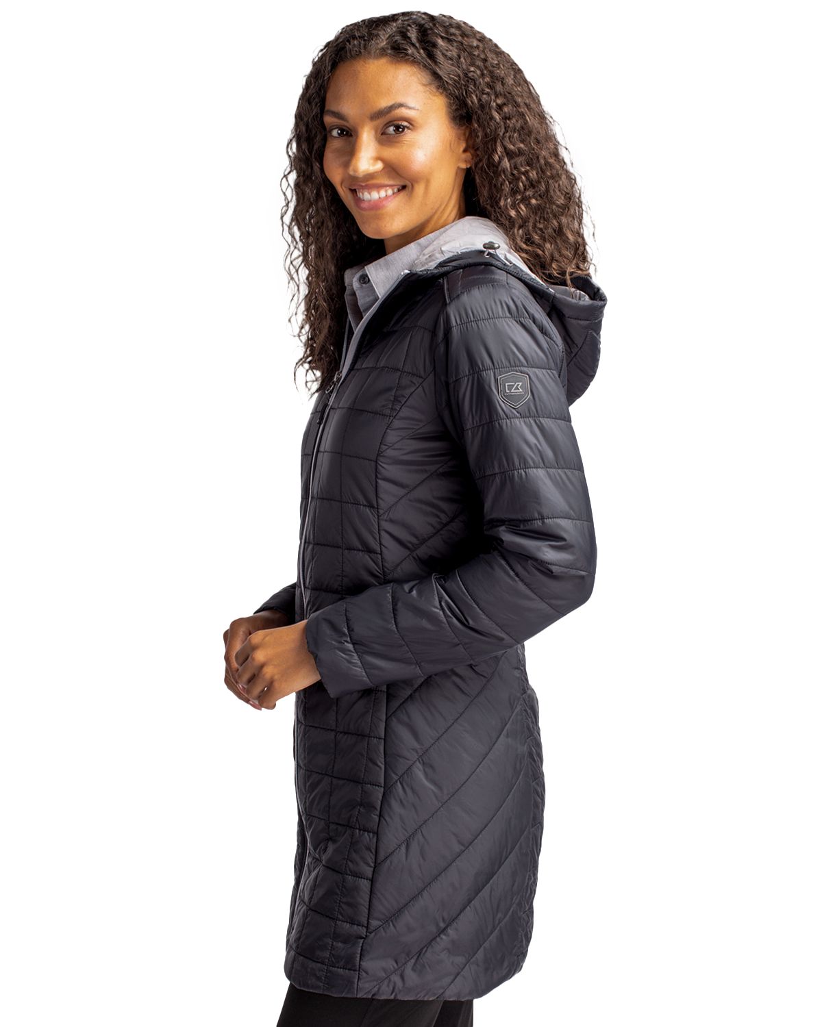 Cutter & Buck Rainier Recycled Insulated Puffer Womens Full Zip Hooded Long Coat
