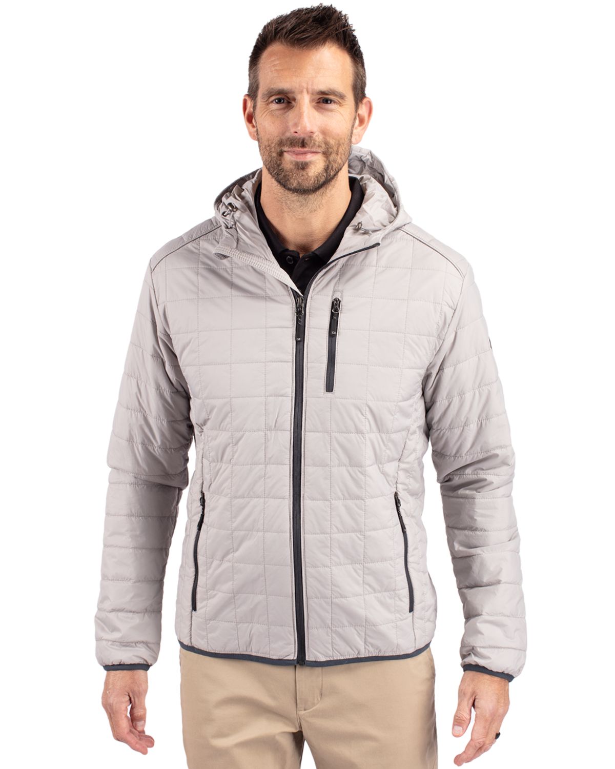 Cutter & Buck Rainier Recycled Insulated Puffer Mens Full Zip Hooded Jacket Jacket